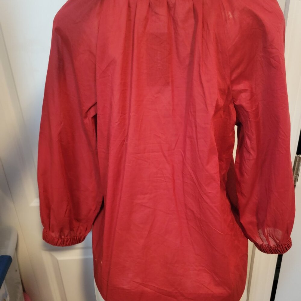 Alfani Terra Nova Cardinal Rouge Red V Neck Button Down Peasant Blouse - Picture 9 of 16